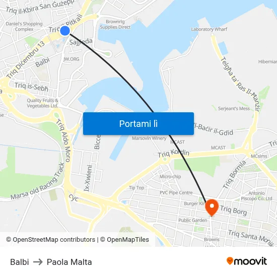 Balbi to Paola Malta map