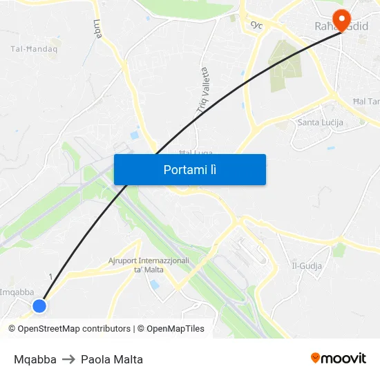 Mqabba to Paola Malta map