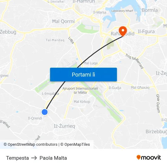 Tempesta to Paola Malta map
