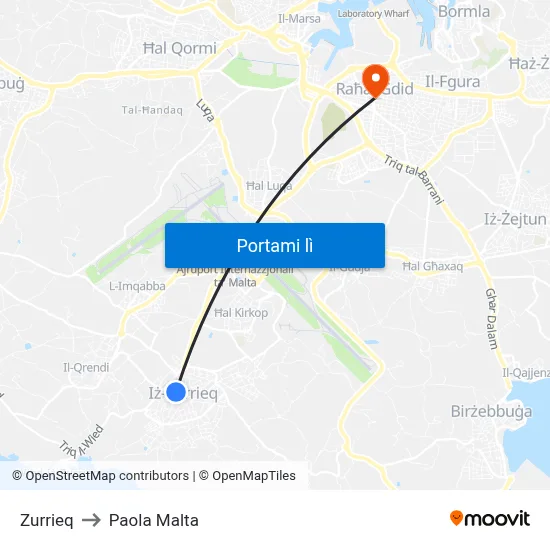 Zurrieq to Paola Malta map