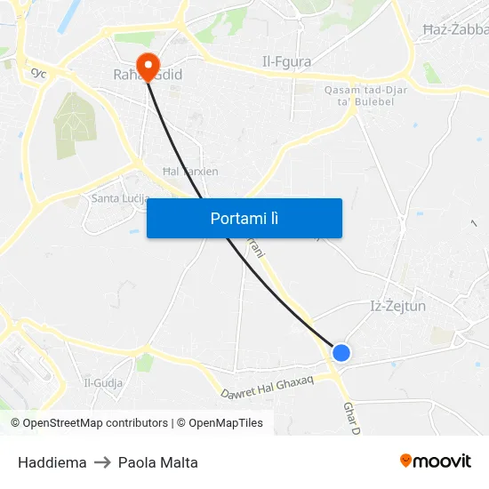 Haddiema to Paola Malta map
