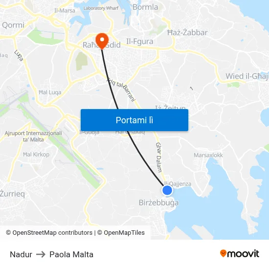 Nadur to Paola Malta map