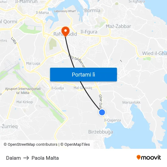 Dalam to Paola Malta map
