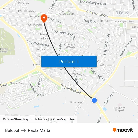 Bulebel to Paola Malta map