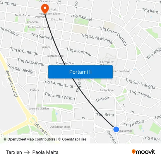Tarxien to Paola Malta map