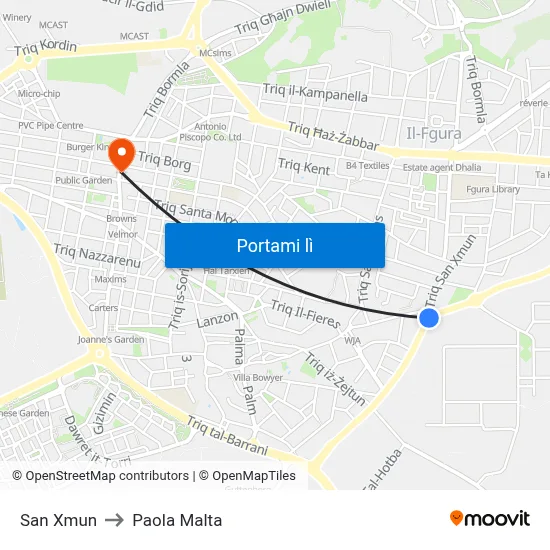 San Xmun to Paola Malta map