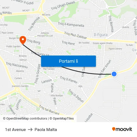 1st Avenue to Paola Malta map