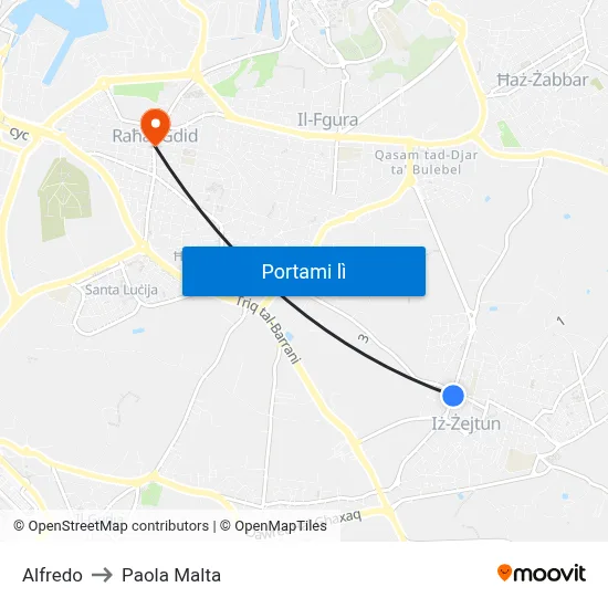 Alfredo to Paola Malta map