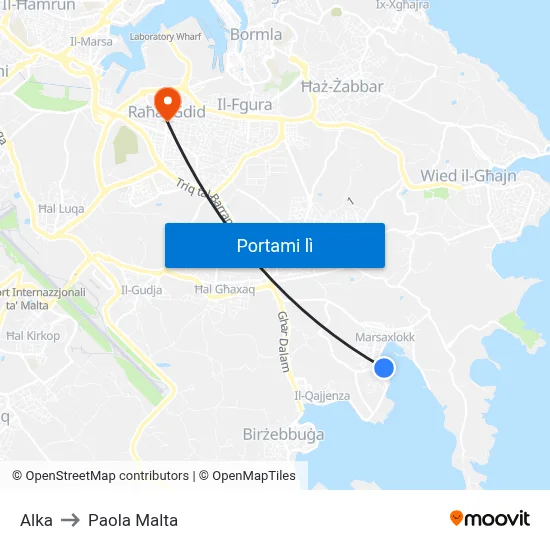 Alka to Paola Malta map