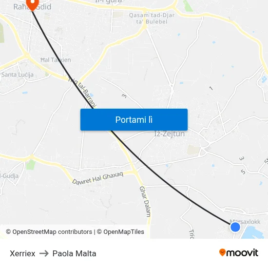 Xerriex to Paola Malta map