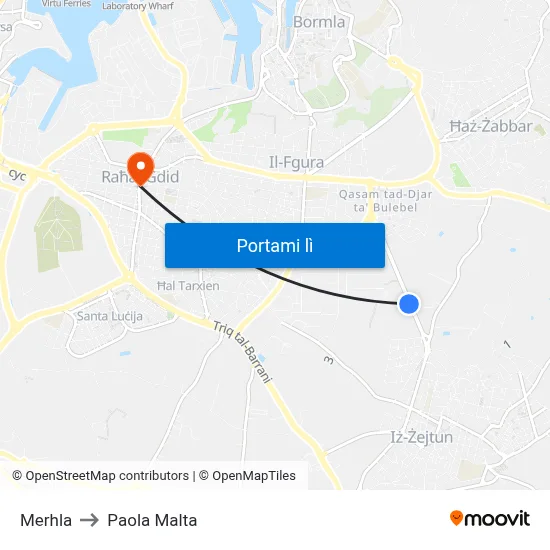 Merhla to Paola Malta map