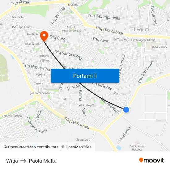 Witja to Paola Malta map