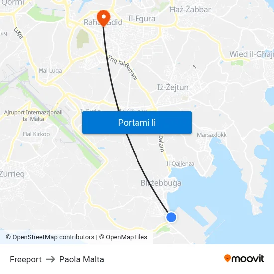 Freeport to Paola Malta map