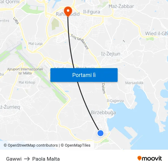 Gawwi to Paola Malta map