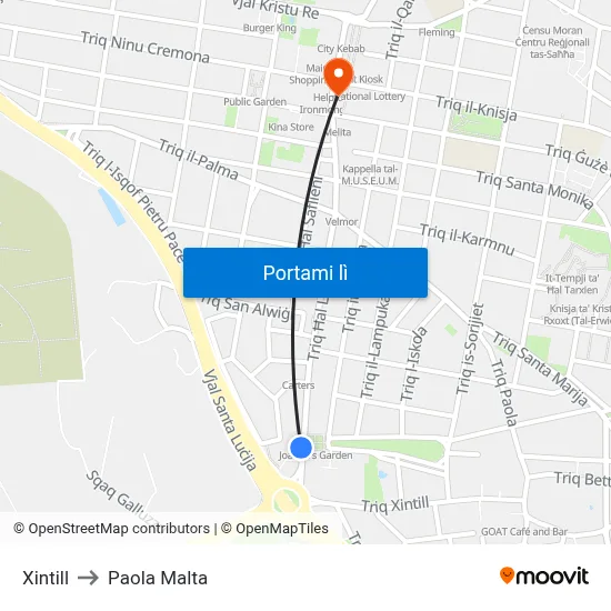 Xintill to Paola Malta map