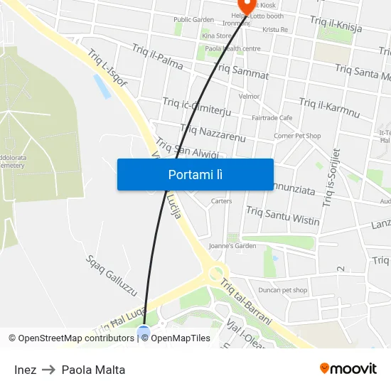 Inez to Paola Malta map