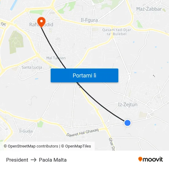 President to Paola Malta map