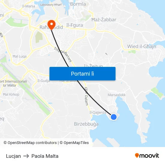 Lucjan to Paola Malta map