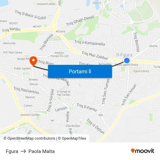 Fgura to Paola Malta map