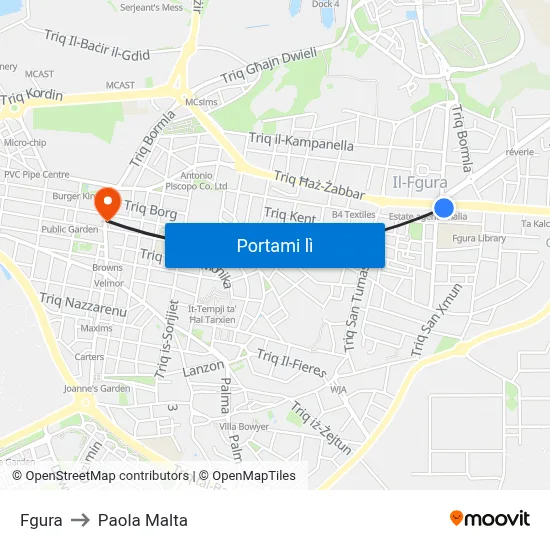 Fgura to Paola Malta map