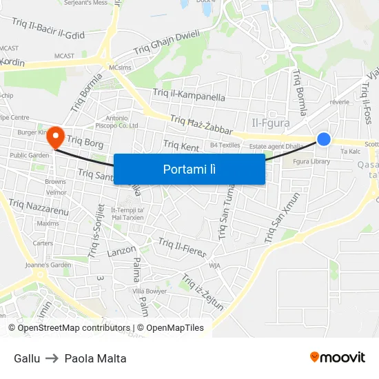 Gallu to Paola Malta map