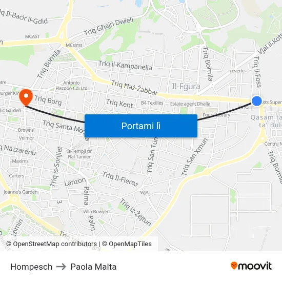 Hompesch to Paola Malta map