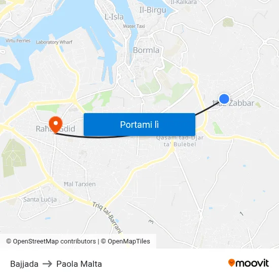 Bajjada to Paola Malta map