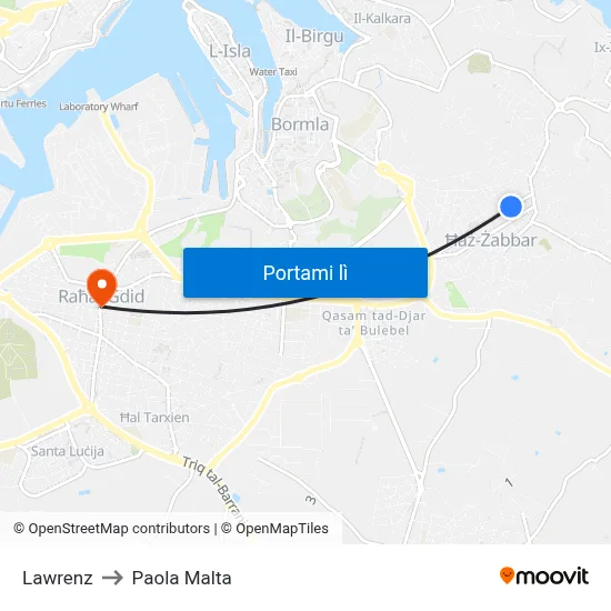 Lawrenz to Paola Malta map