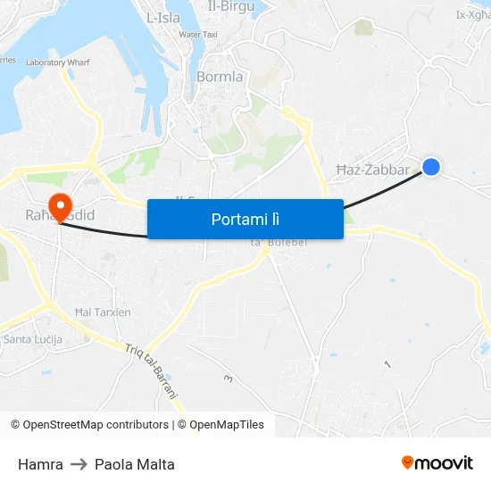 Hamra to Paola Malta map