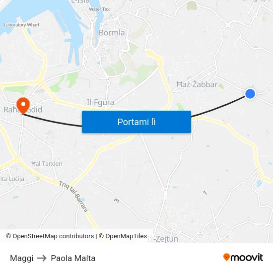 Maggi to Paola Malta map