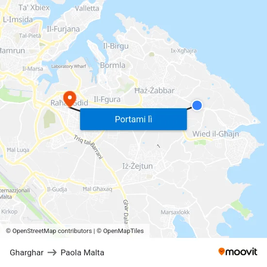 Gharghar to Paola Malta map