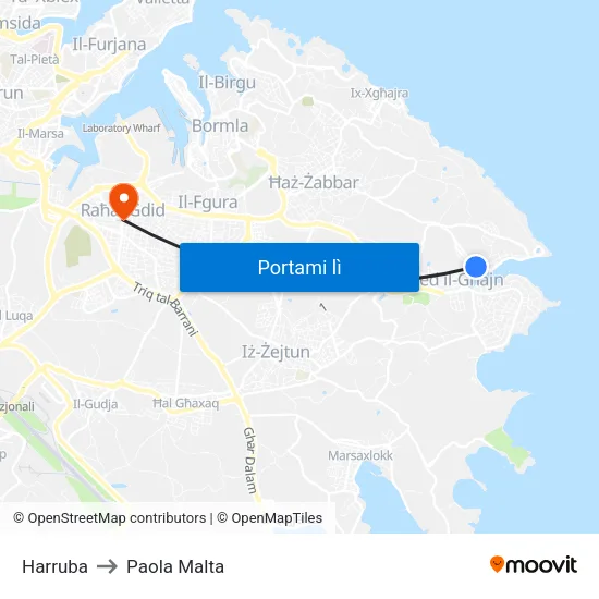 Harruba to Paola Malta map