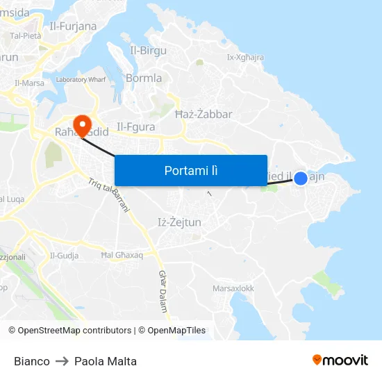 Bianco to Paola Malta map