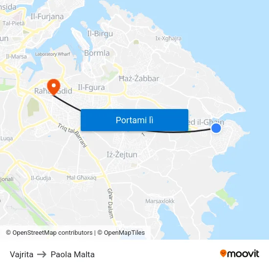 Vajrita to Paola Malta map