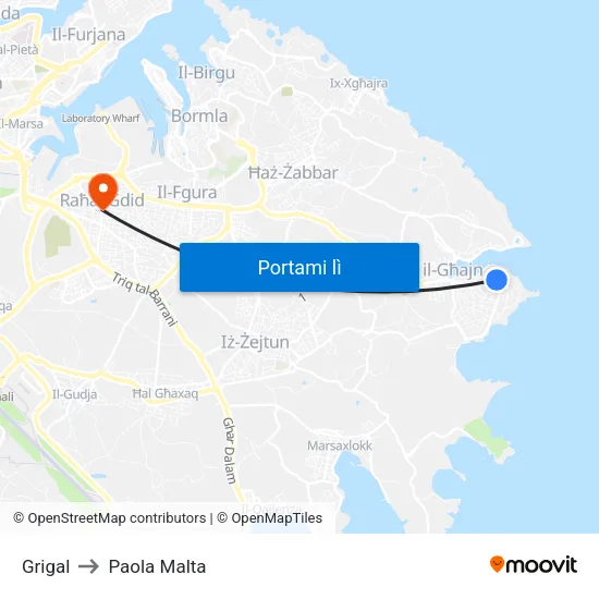 Grigal to Paola Malta map
