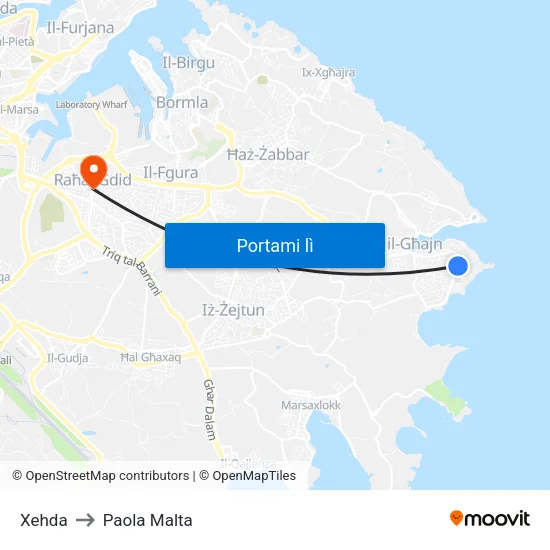 Xehda to Paola Malta map