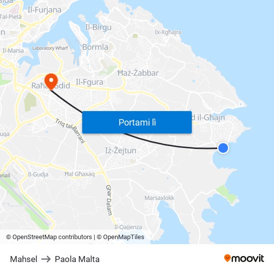Mahsel to Paola Malta map
