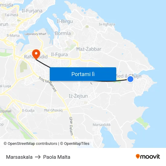Marsaskala to Paola Malta map