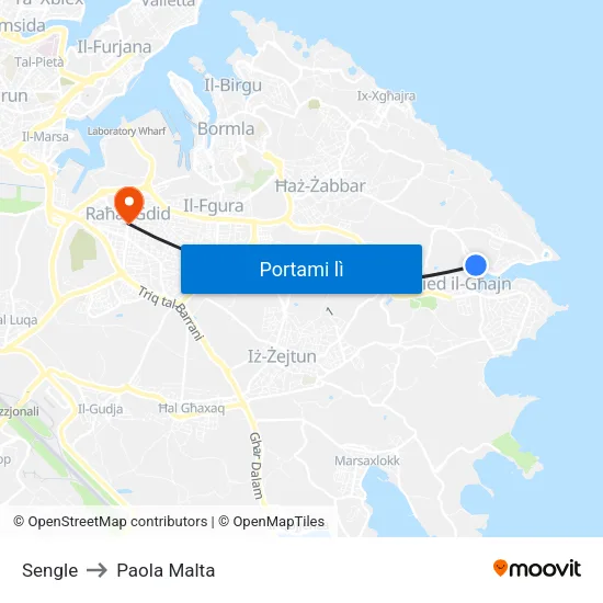 Sengle to Paola Malta map