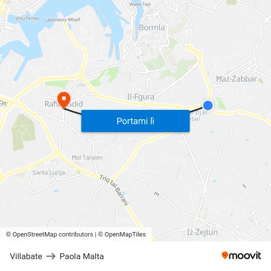 Villabate to Paola Malta map
