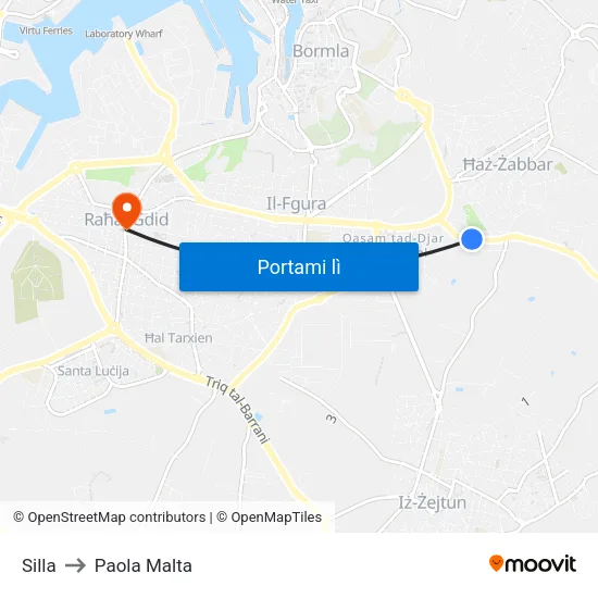 Silla to Paola Malta map