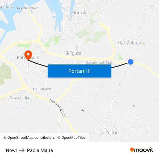 Newl to Paola Malta map