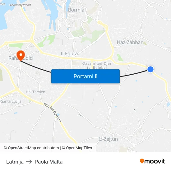 Latmija to Paola Malta map