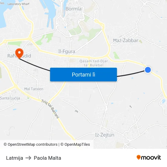 Latmija to Paola Malta map
