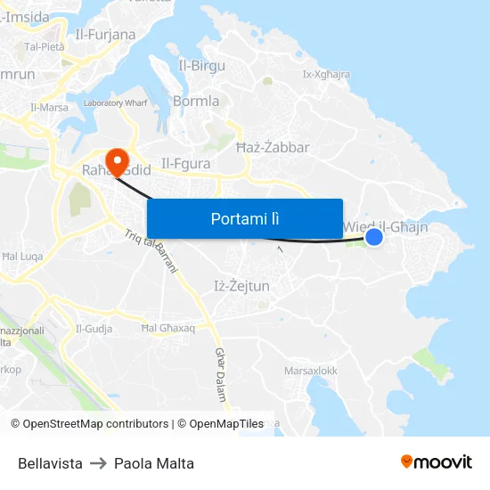Bellavista to Paola Malta map