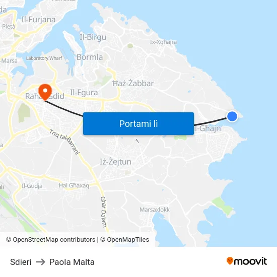 Sdieri to Paola Malta map