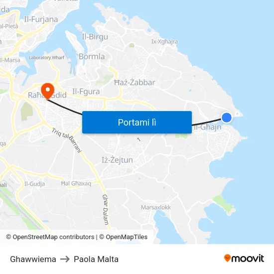 Ghawwiema to Paola Malta map