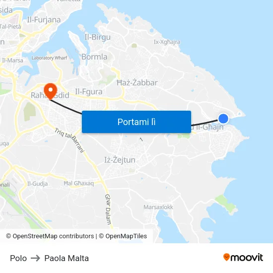 Polo to Paola Malta map