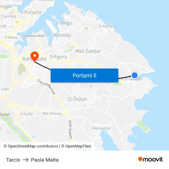 Tarcis to Paola Malta map