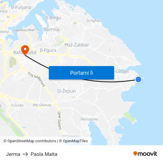 Jerma to Paola Malta map